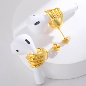 Pair earring 925 sterling silver and 14 carat gold plated, Airpods Anti-lost Bluetooth Earphone Holder Hand Hug Sports Ear Studs for unisex