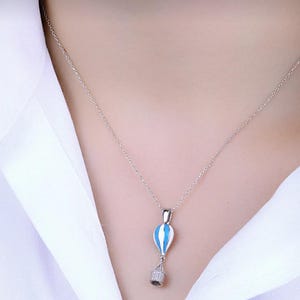 925 Sterling Silver Heart Cappadocia Flying Balloon Necklace.minimalist.unique.perfect gift.bohemian trend jewelery