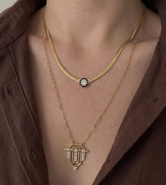 ダブル925スターリングシルバー14金メッキネックレストライゴン 