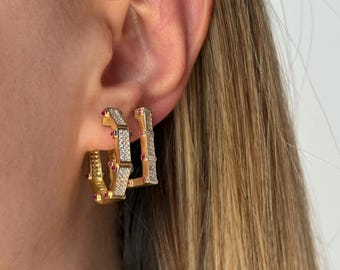 925 Silwer 14 Gold Plated Hoop Earring Octagan, Gold Filled