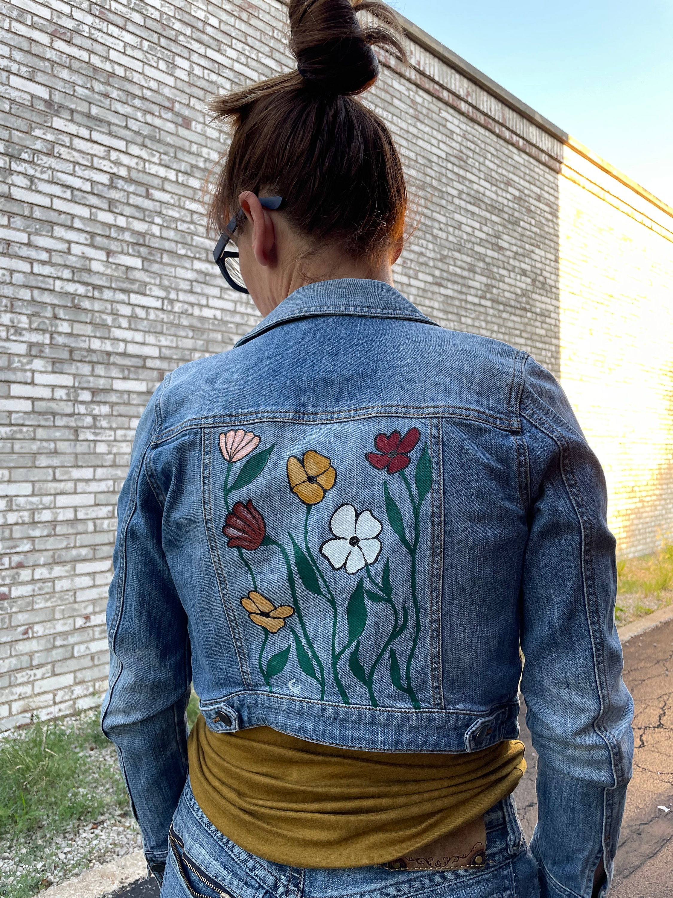 FLOWERS - UNIQUE Custom Hand Painted Denim Jacket / Size S - Etsy