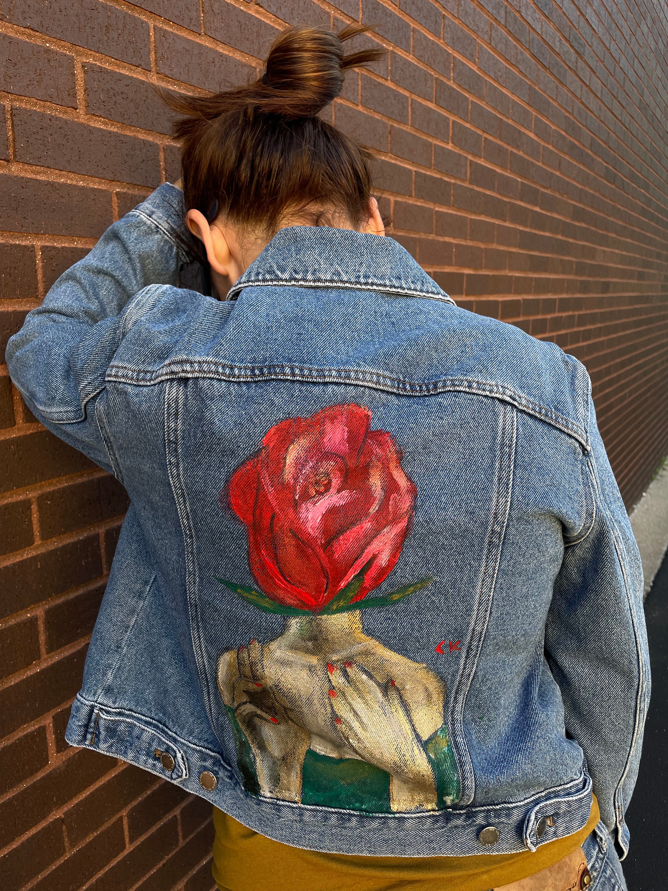 ROSE Head - UNIQUE Custom Hand Painted Denim Jacket / Size 6 - Etsy