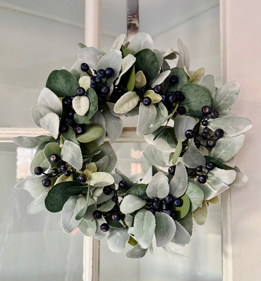 Winter Wreath for Front Door/lambs Ear With Eucalyptus and Blueberries ...