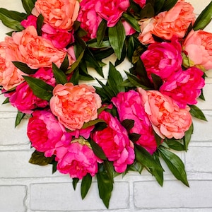 Bright Pink Peony Wreath/ Pink peach peony wreath for front door/ Peony wreath/Summer pink peony wreath/Cottage Core Decor