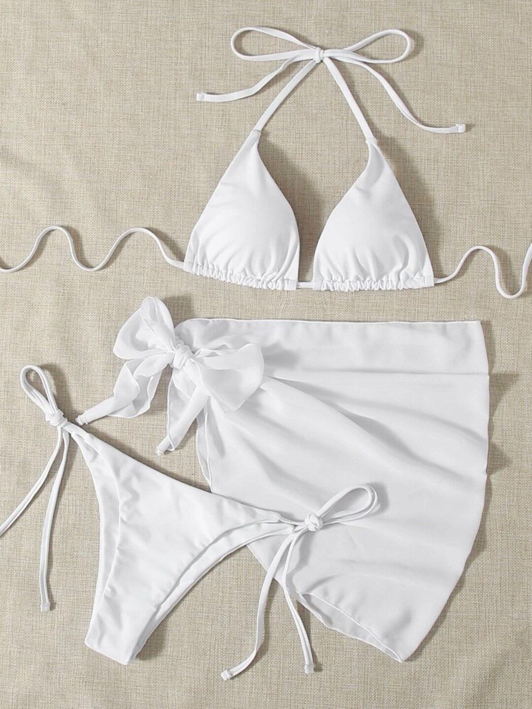 3 Piece Set All White Bikini With Cover up Skirt - Etsy