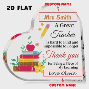 Personalisierte Lehrer Geschenk Herz Acryl Plakette mit benutzerdefinierten Namen Ende des Jahres Lehrer Danke Geschenk vom Schüler kundenspezifische Schule Geschenk-Andenken