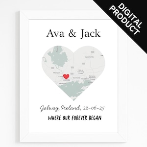 Personalisierte Hochzeitskarte | Individuelle Lage mit Herz | Digitaler Download | Paar Geschenk | Verlobung oder Jahrestag Geschenk | Hochzeitsgeschenk