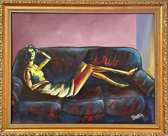 Original Painting - long Cool Woman on a Black Couch - One of a Kind - Etsy Original Painting - long Cool Woman on a Black Couch - One of a Kind - Etsy