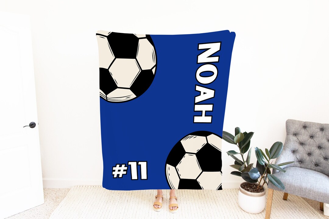 Personalized Soccer Blanket, Custom Name Blanket, Soft Fleece Throw