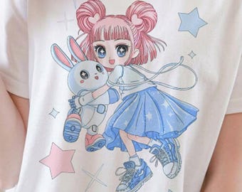 Cyber Girl Cotton T-Shirt – Kawaii Anime Graphic Tee