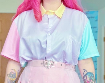 80's Aesthetic Shirt, Fairy Kei, Pastel Color Blouse