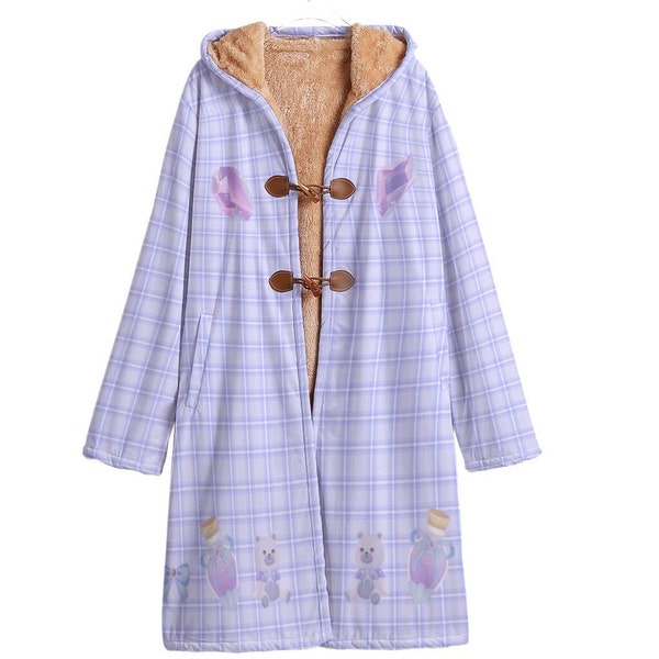 Kawaii Bear Pastel Purple Plaid Jacket