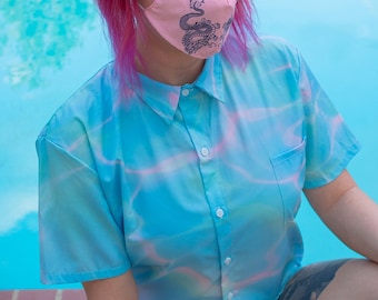 Water Ripple Button-Up Shirt: Unisex Aesthetic, Lightweight Fabric