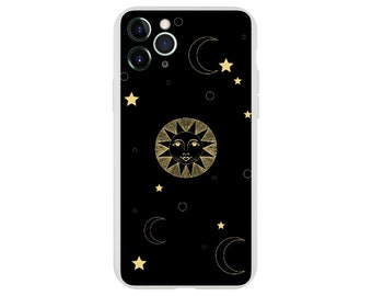 Sun Face Moons Stars Phone case | Celestial Black phone case| iPhone case 13 12 11 7 8 SE XS Samsung Galaxy case