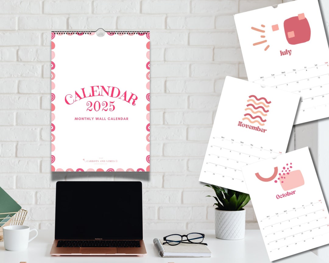 2025 Pink Abstract Calendar 12 Month Hanging Planner | Pink Edition ...