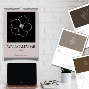 Minimalist Floral Calendar 2025 | A4 A3 Elegant Yearly Planner | Flower Doodle Line Drawing