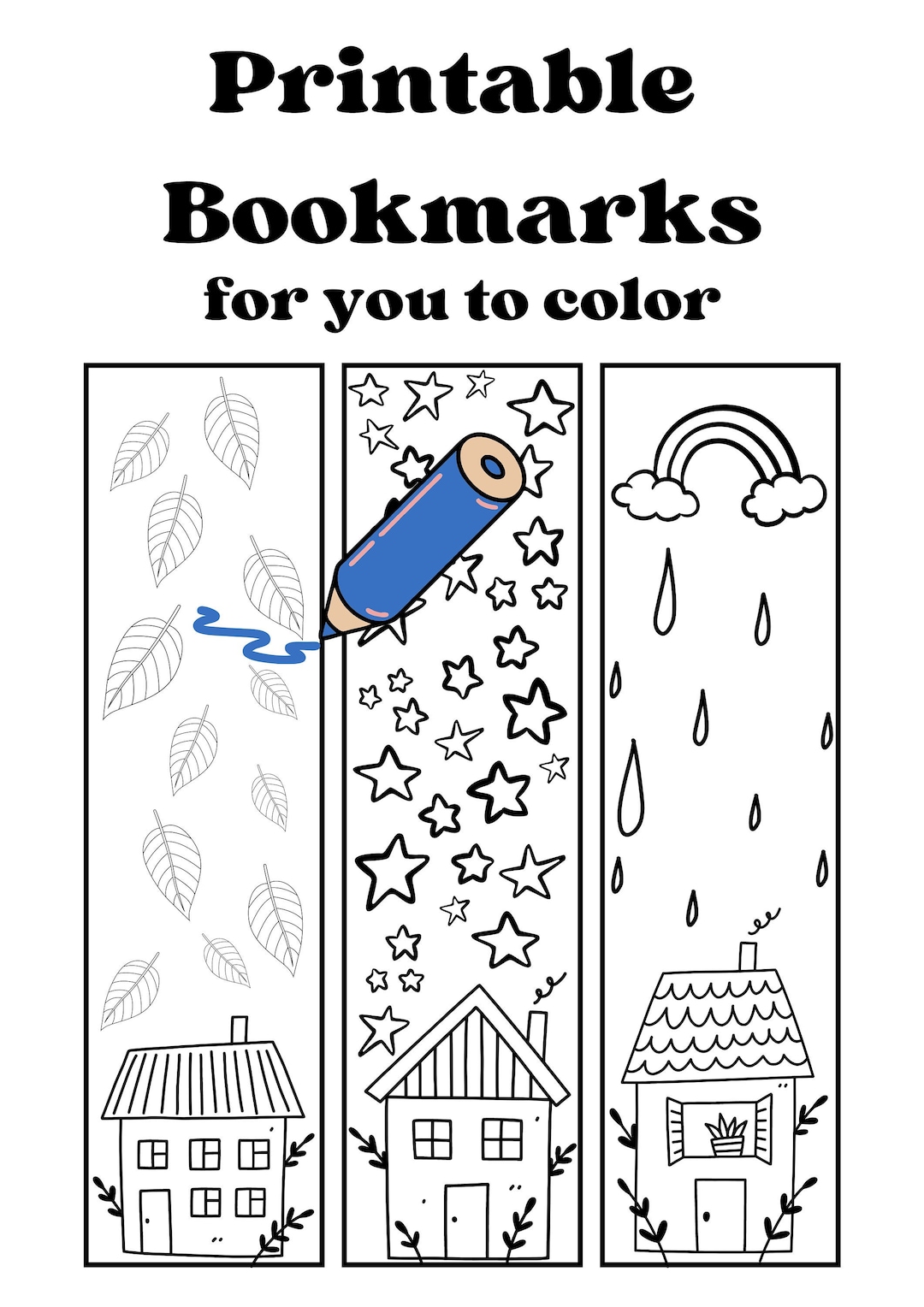 Printable Colouring Bookmarks Instant Download PDF House Etsy