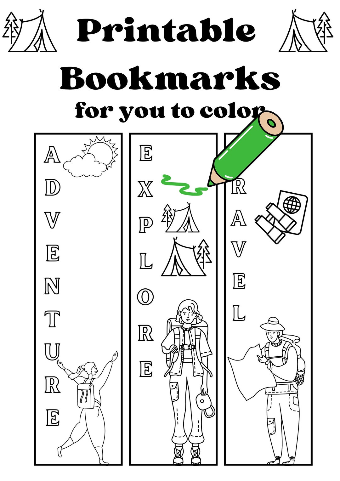 Printable Colouring Bookmarks Explorer Adventure Camping Etsy