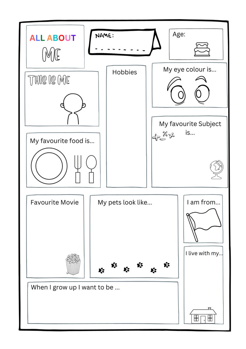 ALL ABOUT ME Sheet for Kids Printable Activity Writing - Etsy UK