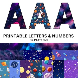 Letras e números do alfabeto com tema espacial para impressão para decorações de festas | 12 padrões | Download digital | Arquivo PDF | A-Z | Decoração de parede