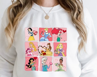 Retro Disney Princess Valentine Sweatshirt/Hoodie, Disney Princess Love Sweatshirt/Hoodie, Princess Elsa, Aurora,Snow white valentines