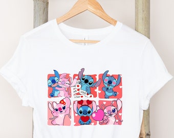 Stitch And Angel Happy Valentines Day Shirt, Stitch and Angel Love Shirt, Disney Valentines Shirt, Stitch And Angel linda Valentines shirt