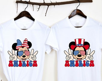 Disney couple  4th July Shirt, Disney Minnie and Mickey4th of July Tee, USA Flag Shirt, 4th of July Shirt.