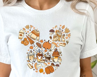 Koszulka Comfort Colors® z dynią Miki na Halloween, koszulka Disney Fall, koszulka z sylwetką Myszki Miki, koszulka Disney Fall Coffee Vibes
