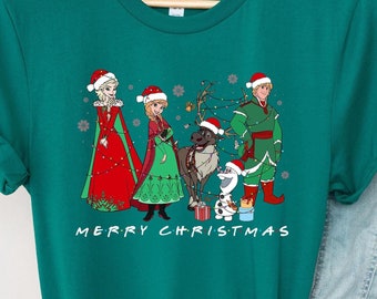 Chemise de Noël La Reine des neiges, chemise personnages de la Reine des neiges de Noël, chemise de Noël Elsa, t-shirt joyeux Noël, t-shirt famille Disney.