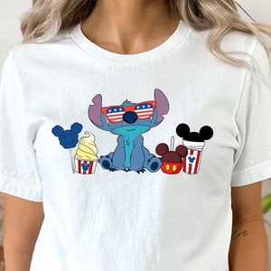 Camisa Stitch del 4 de julio, camisa azul blanca roja Stitch, camisa Stitch del 4 de julio, camisa patriótica de Disney.