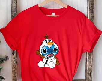 Olaf Christmas Shirt, Olaf Stitch Christmas Shirt, Frozen Olaf Christmas Shirt, Frozen Olaf Shirt,Stitch Santa Tee, Disney Christmas Shirt.