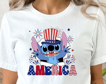 Stitch 4th of July Shirt, Stitch Red white Blue Shirt, Stitch 4th of July Shirt, Disney Patriotic Shirt.