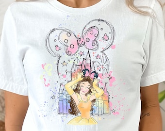 Belle Shirt, Watercolor Belle T-shirt, Beauty and Beast Belle Shirt, Cute Belle Tee.