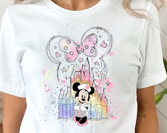 Disney Watercolor Castle Minnie Nurse Shirt, Minnie Nurse Shirt, Cute Nurse Shirt.