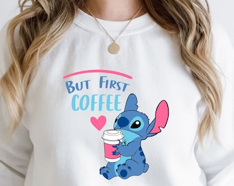 Pero primera sudadera Coffee Stitch, Linda Sudadera con capucha Stitch, Sudadera Stitch Linda