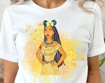 Camisa de princesa Pocahontas, camisa de acuarela de Pocahontas, camisa de Pocahontas vintage, camisa de viaje de Disney, camisa de vacaciones familiares de Disney,