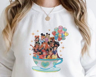 Disney princess Teacup Sweatshirt, Disney Princess Characters Ballon Hoodie, Disneyland Hoodie, Disney Trip Sweatshirt/Hoodie