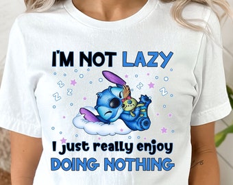 Stitch camisa fofa, eu não sou preguiçoso, eu apenas gosto de não fazer nada Stitch camisa, camisa engraçada Disney Stitch.