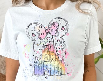 Camiseta de Minnie del castillo de acuarela de Disney, camiseta del castillo de Disney, camiseta de vacaciones de Disney, camiseta de viaje de Disney.