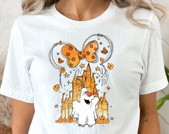 Camiseta de Halloween de Olaf Ghost: Camiseta de otoño de Disney con castillo espeluznante