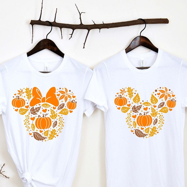 Fall Disney Tee, Mickey Fall Shirt, Minnie Fall Tee, Disney Fall couple Tee, Disney pumpkin tee.