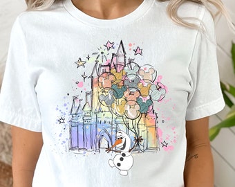 Olaf Ballon T-shirt , Olaf Watercolor Castle -shirt , Funny Frozen T-shirt ,Disney Frozen Shirt.