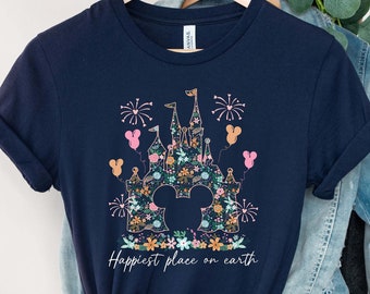 Camicia Castello Floreale Disney, Camicia Disney vintage, Il posto più felice sulla Terra Camicia, Camicia del Regno Magico, Camicia Disneyland, Regno Magico