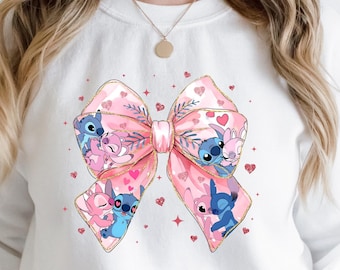 Sudadera de Stitch para San Valentín: Sudadera con capucha y lazo coqueto