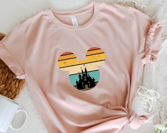 Retro Sunset Mickey Castle Shirt: Disneyland Matching Tee
