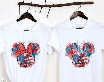 Disney Couple4th July Shirt, Disney 4th of July Tee, USA Flag Shirt, 4th of July Shirt.