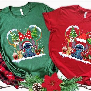 Stitch Christmas Shirt: Xmas Santa Hat Castle Tee