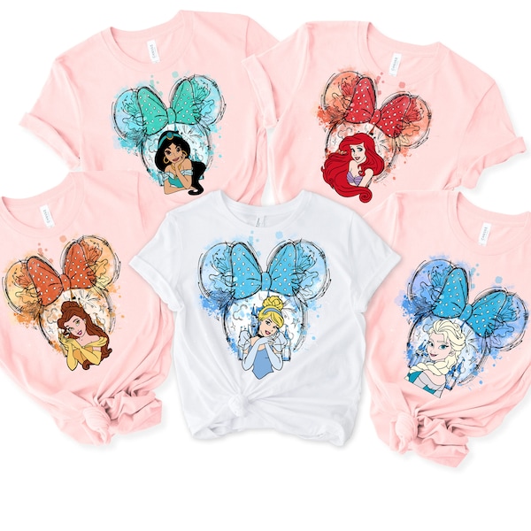 Custom Princess Shirt, Disney Princess Watercolor Shirt, Birthday Girl Shirt, Disney Princess Tee.