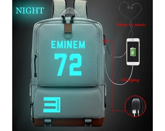 Eminem Backpack Students School Bag USB Travel Bag Shouder Bag Laptop  Ruckpacks