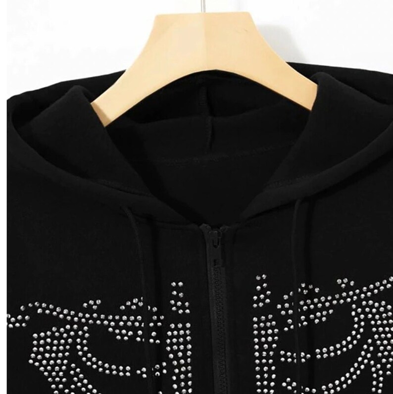 Skeleton Zip up Hoodie Rhinestone Y2K for Women Skeleton Etsy